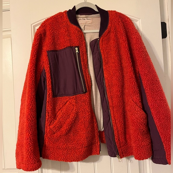 Free People Rivington red Sherpa jacket coat Oversized - Picture 2 of 5